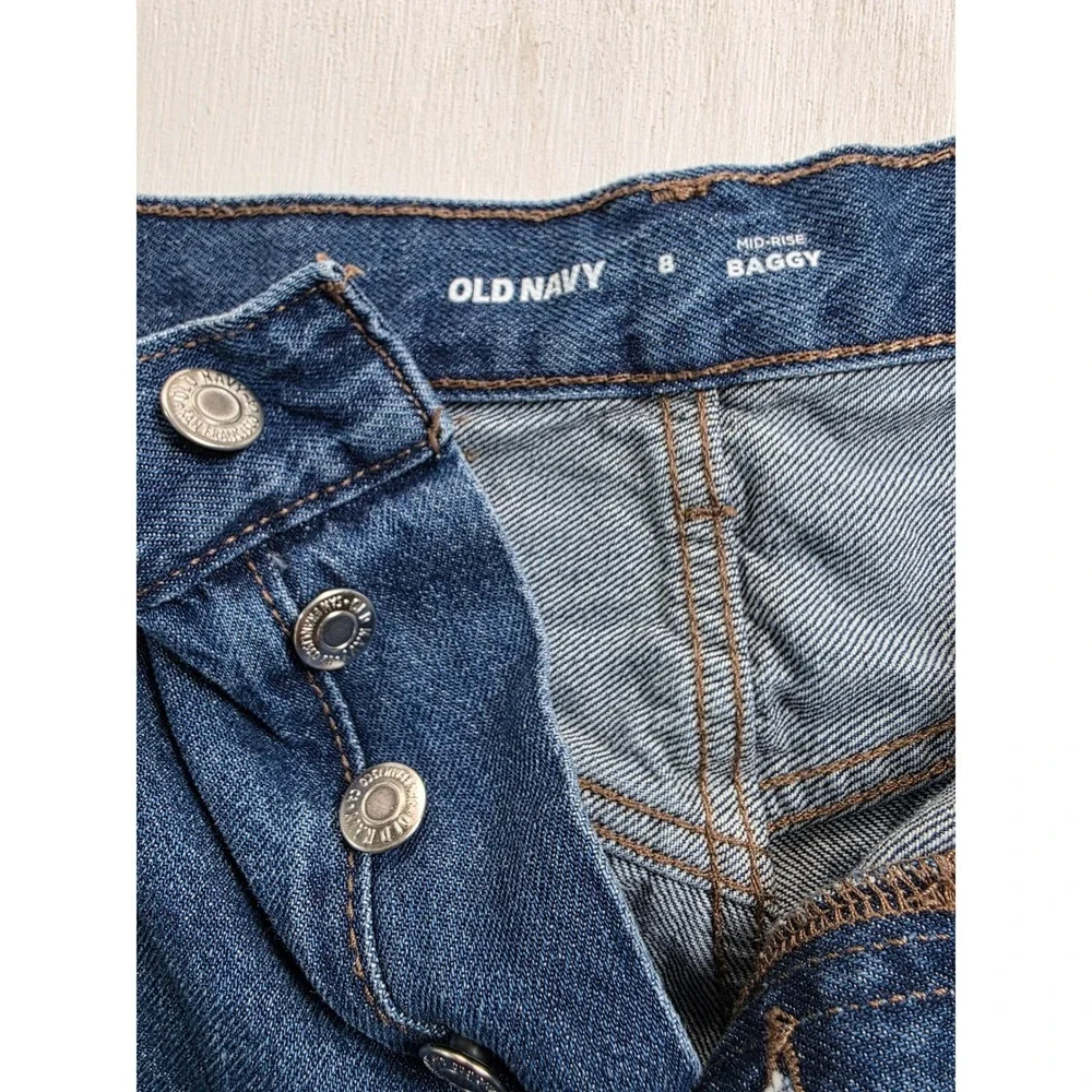 Old Navy Baggy Denim Shorts Womens 8 Mid-Rise Blue Medium Wash Y2K Grunge 8 Inch